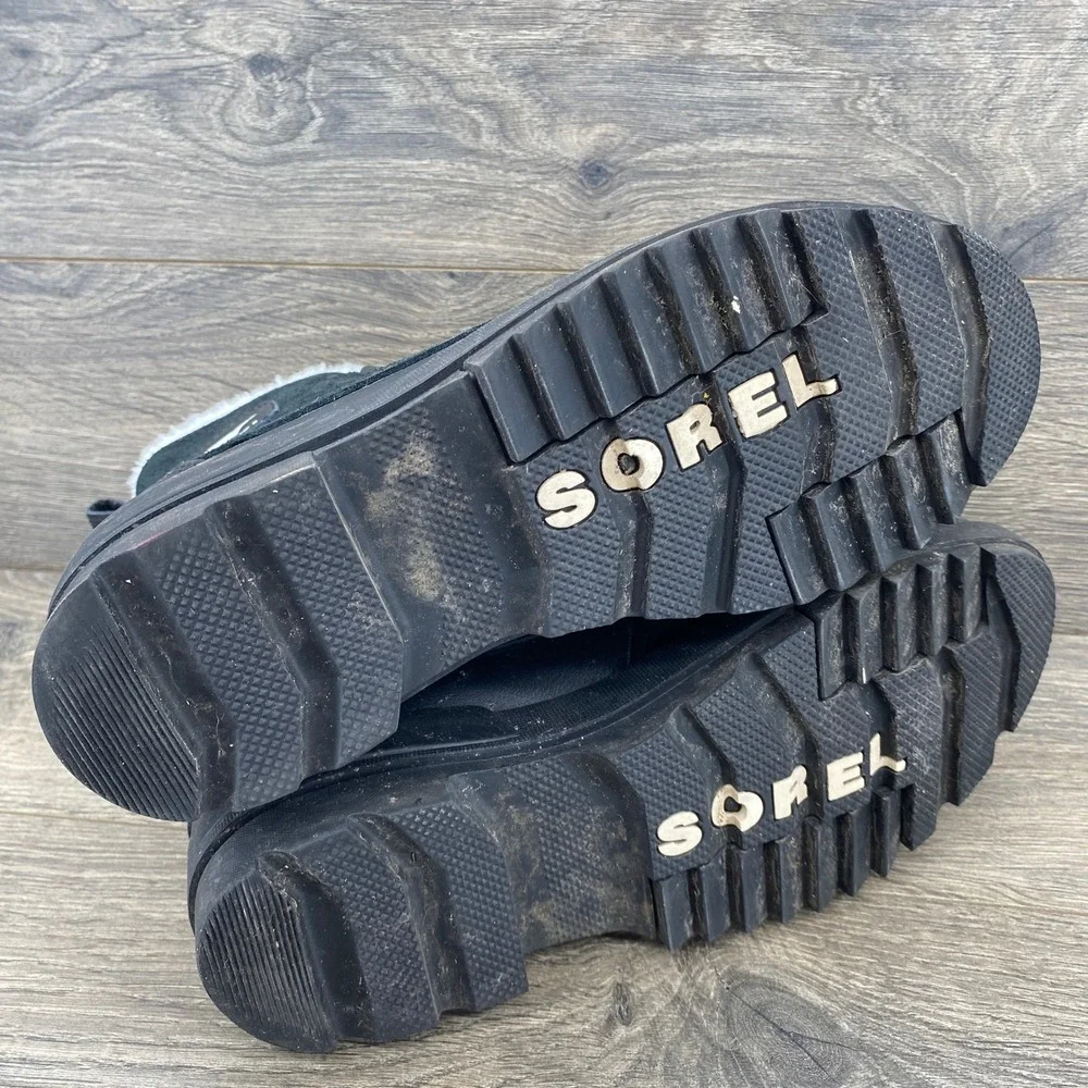 Sorel Explorer Joan Boots Womens 11 Black Waterproof Suede Faux Fur NL3425-010